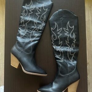 Black Western-Style Knee-High Boots